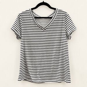 Women's Black and White Striped V-Women's Black and White Striped V-Neck T-Shirt